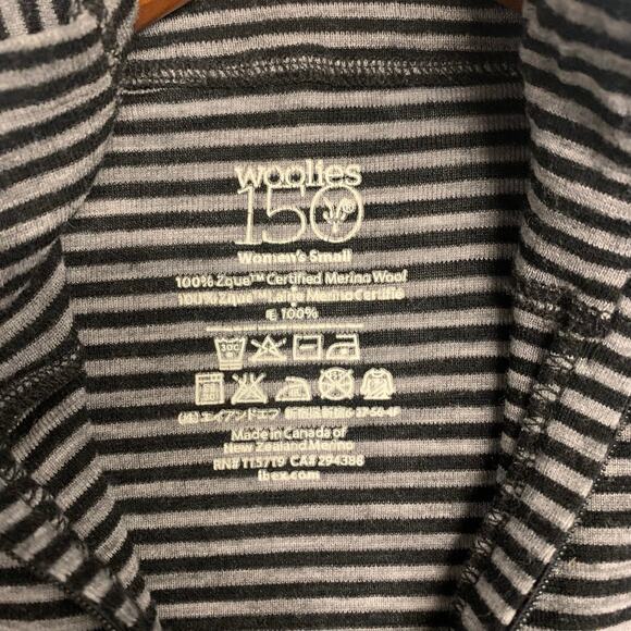 Ibex Woolies 150 Merino Wool Base Layer Half Quarter Zip Pullover Gray Striped - Picture 3 of 5